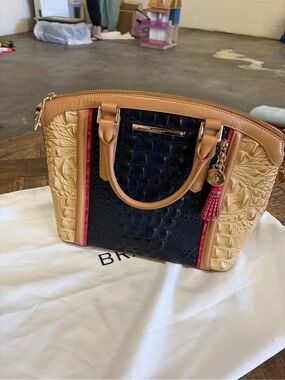 Brahmin Black, Tan & Pink Croc-Embossed Satchel